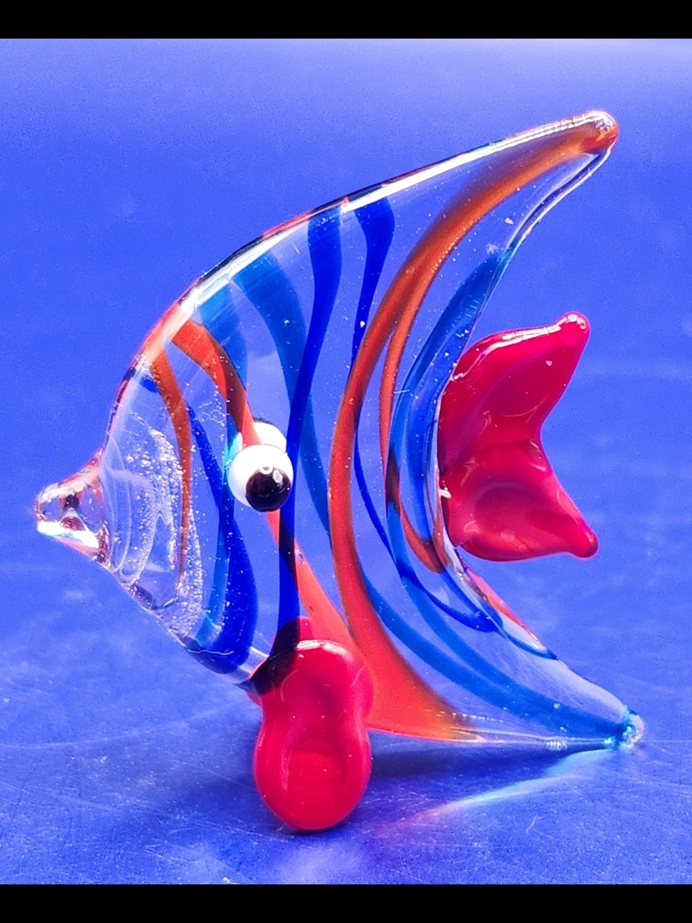 Miniature Blue & Red Glass Angelfish Figurine
